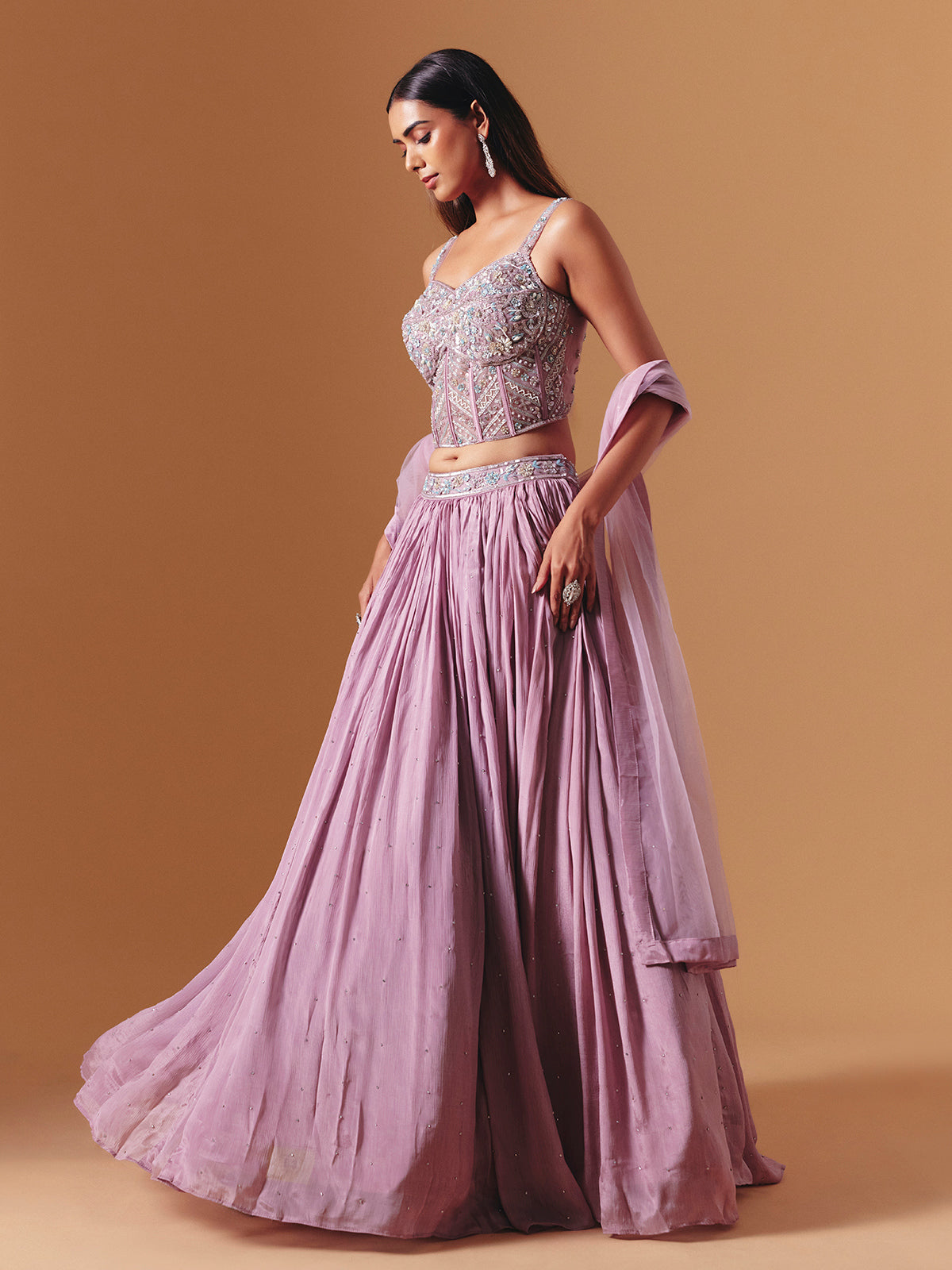 Lavender purple chiffon georgette designer lehenga choli with elegant dupatta