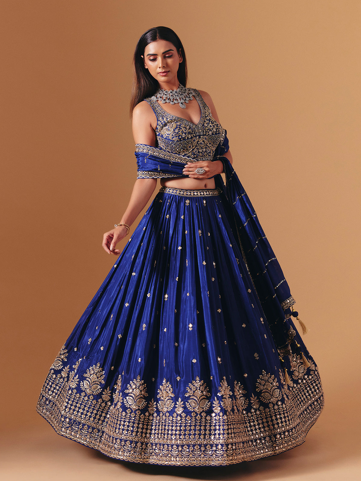 Royal blue silk designer lehenga choli with elegant dupatta glamour