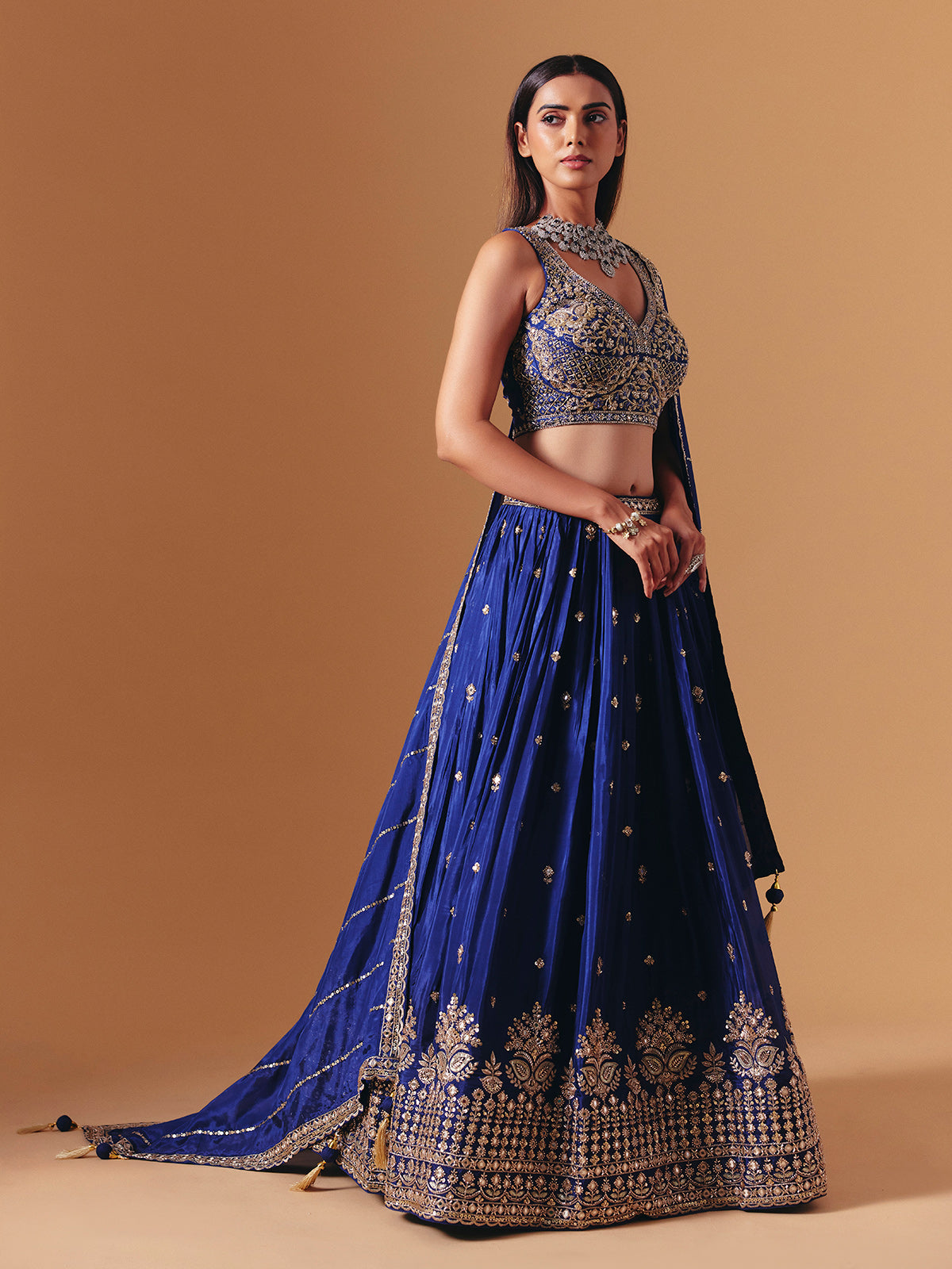 Royal blue silk designer lehenga choli with elegant dupatta glamour