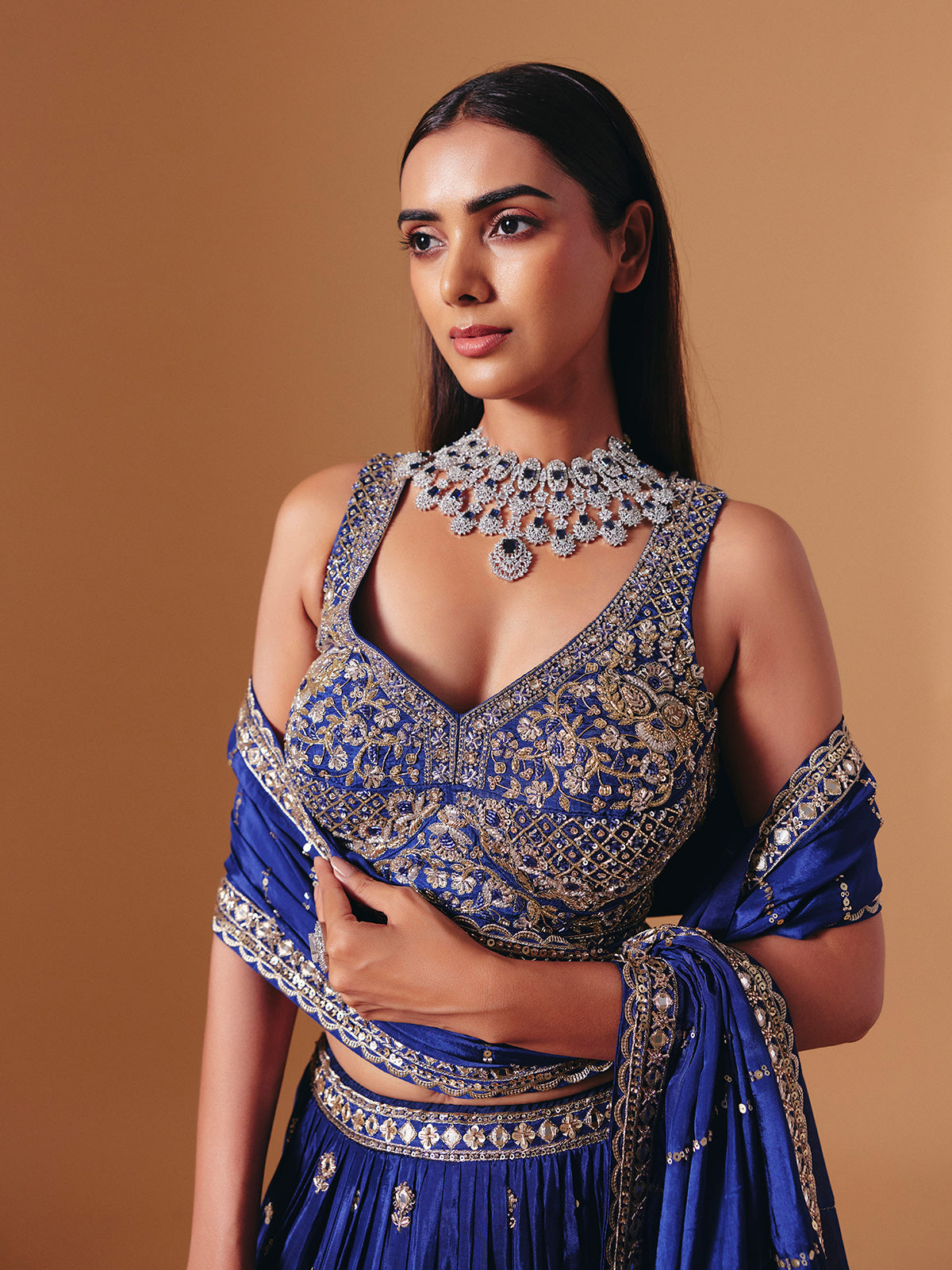 Royal blue silk designer lehenga choli with elegant dupatta glamour
