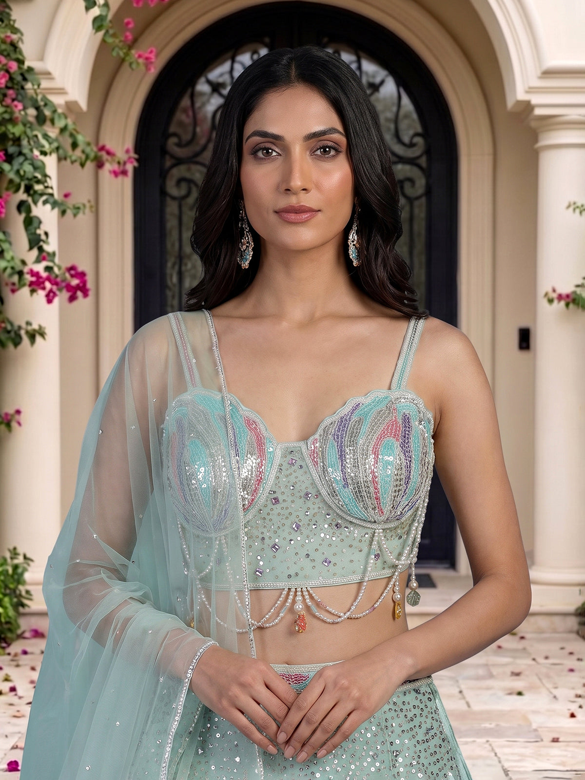 Pista net embellished statement lehenga choli