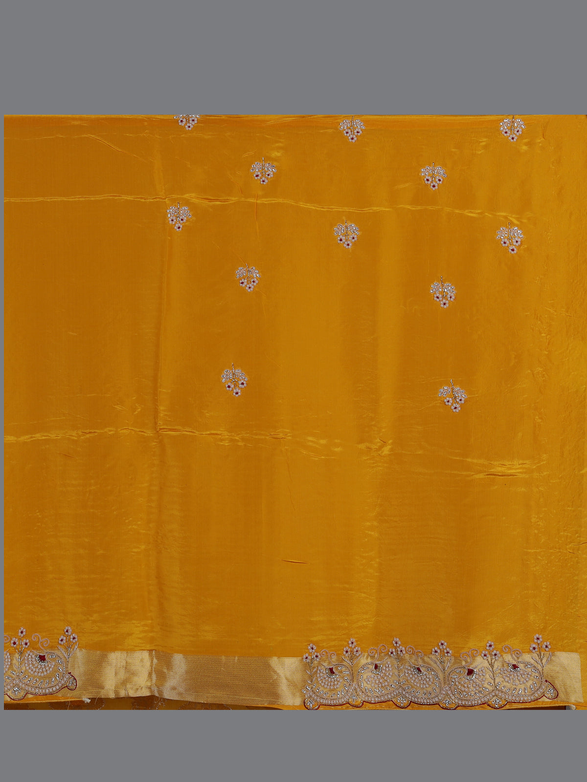 Yellow dola silk scalloped festive saree