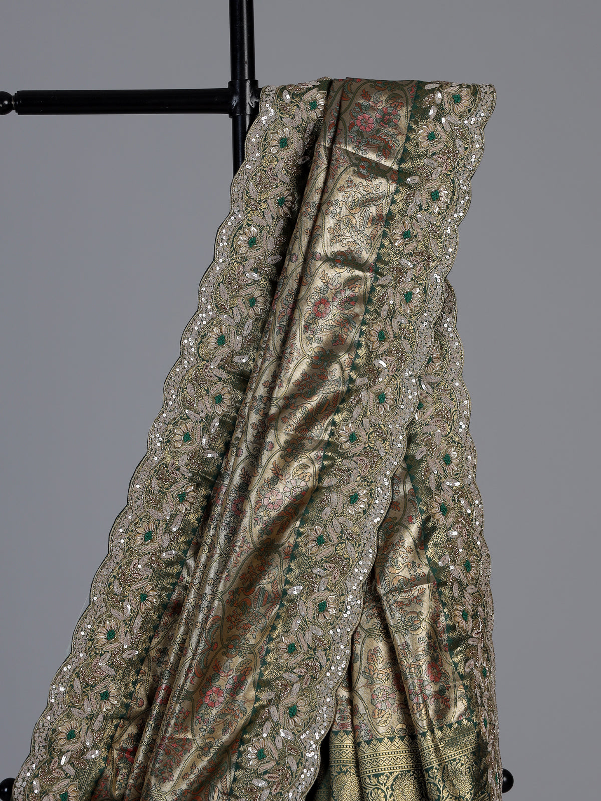 Green art tissue silk peacock embroidered designer saree