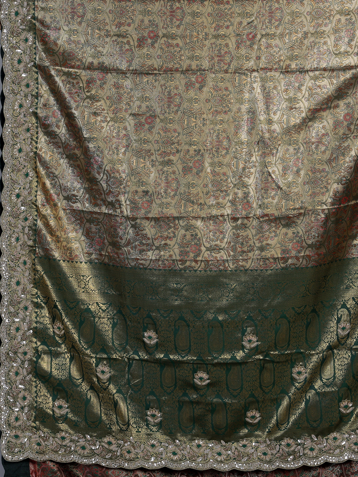 Green art tissue silk peacock embroidered designer saree