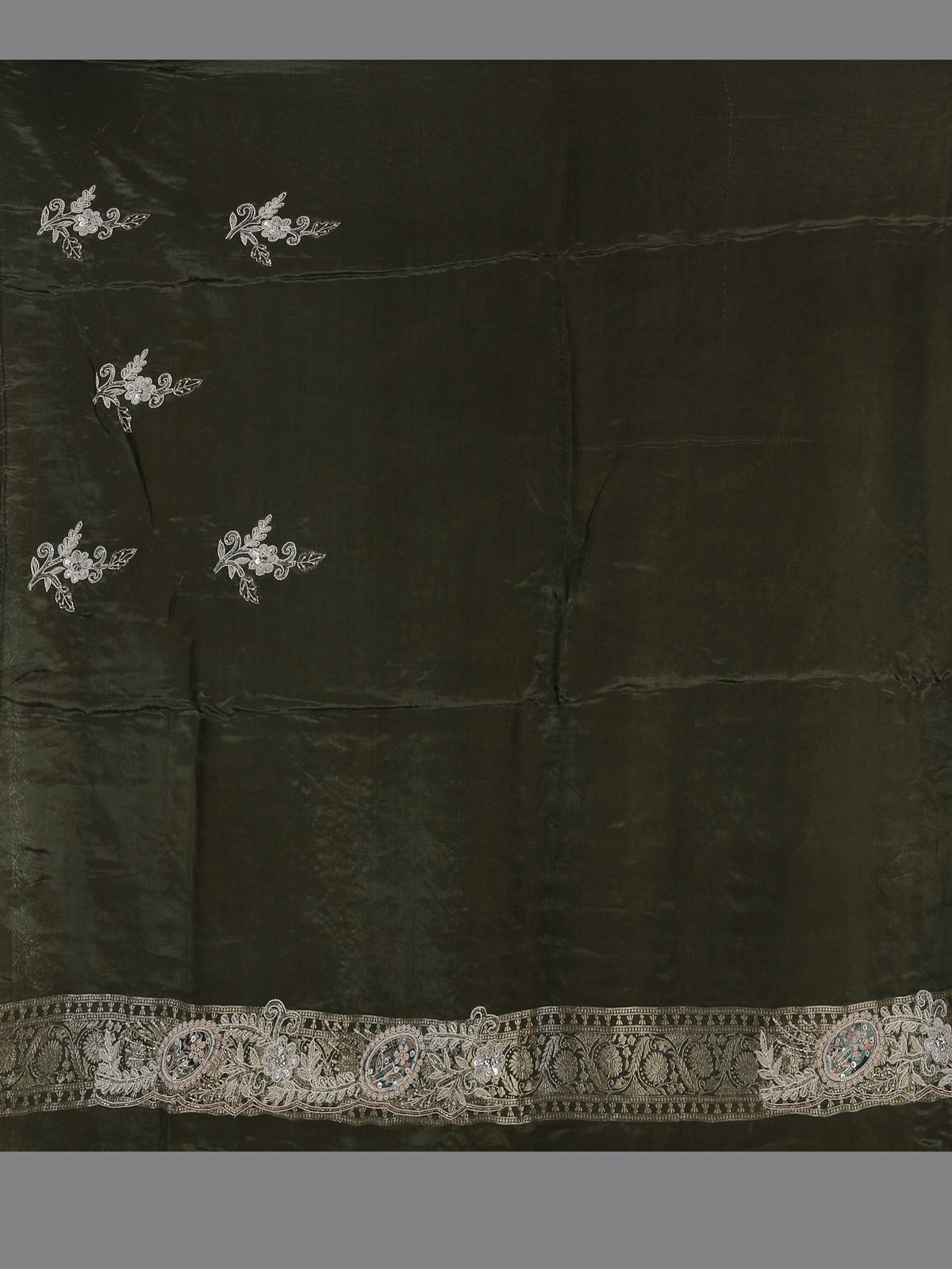 Green dola silk floral embroidered festive saree