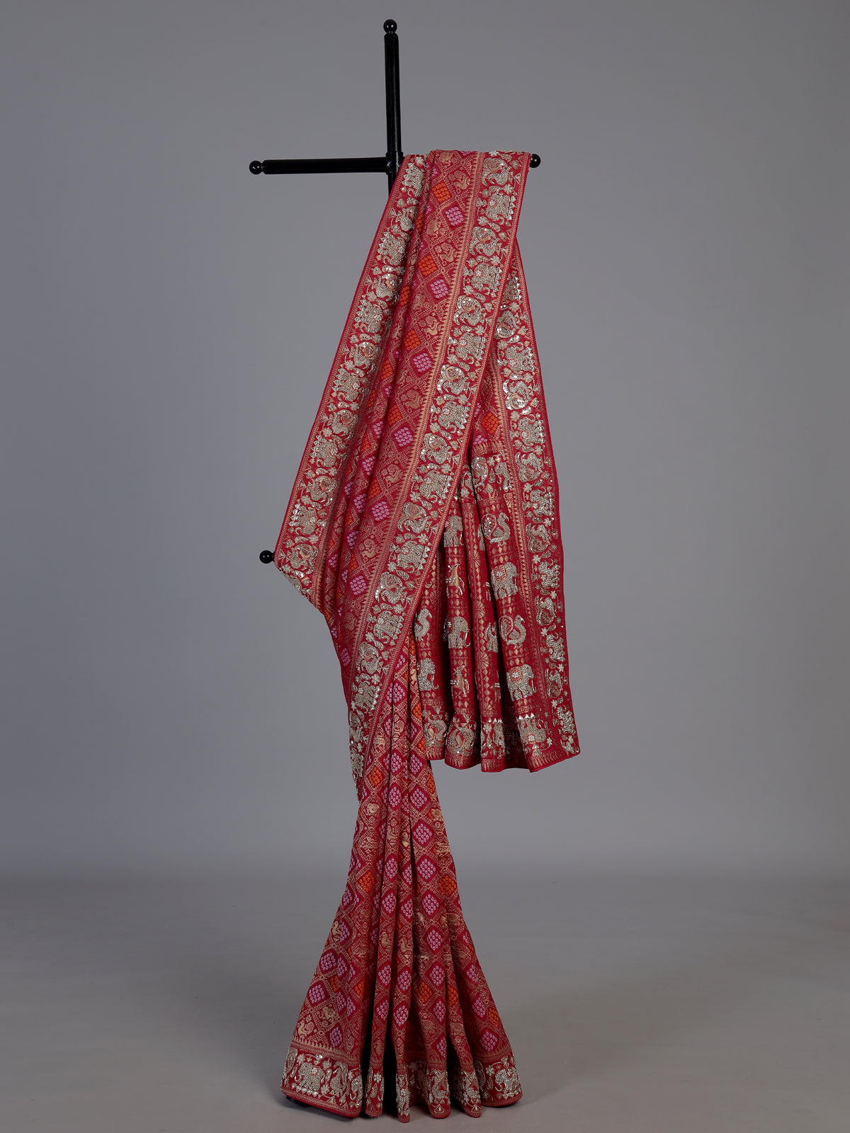 Rani pink bandhani georgette designer saree