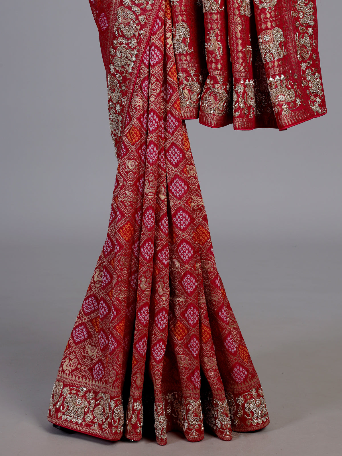 Rani pink bandhani georgette designer saree