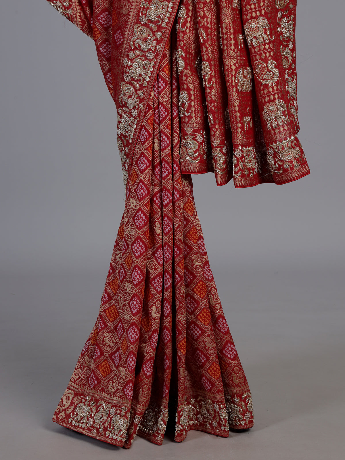 Red bandhani georgette heritage festive saree