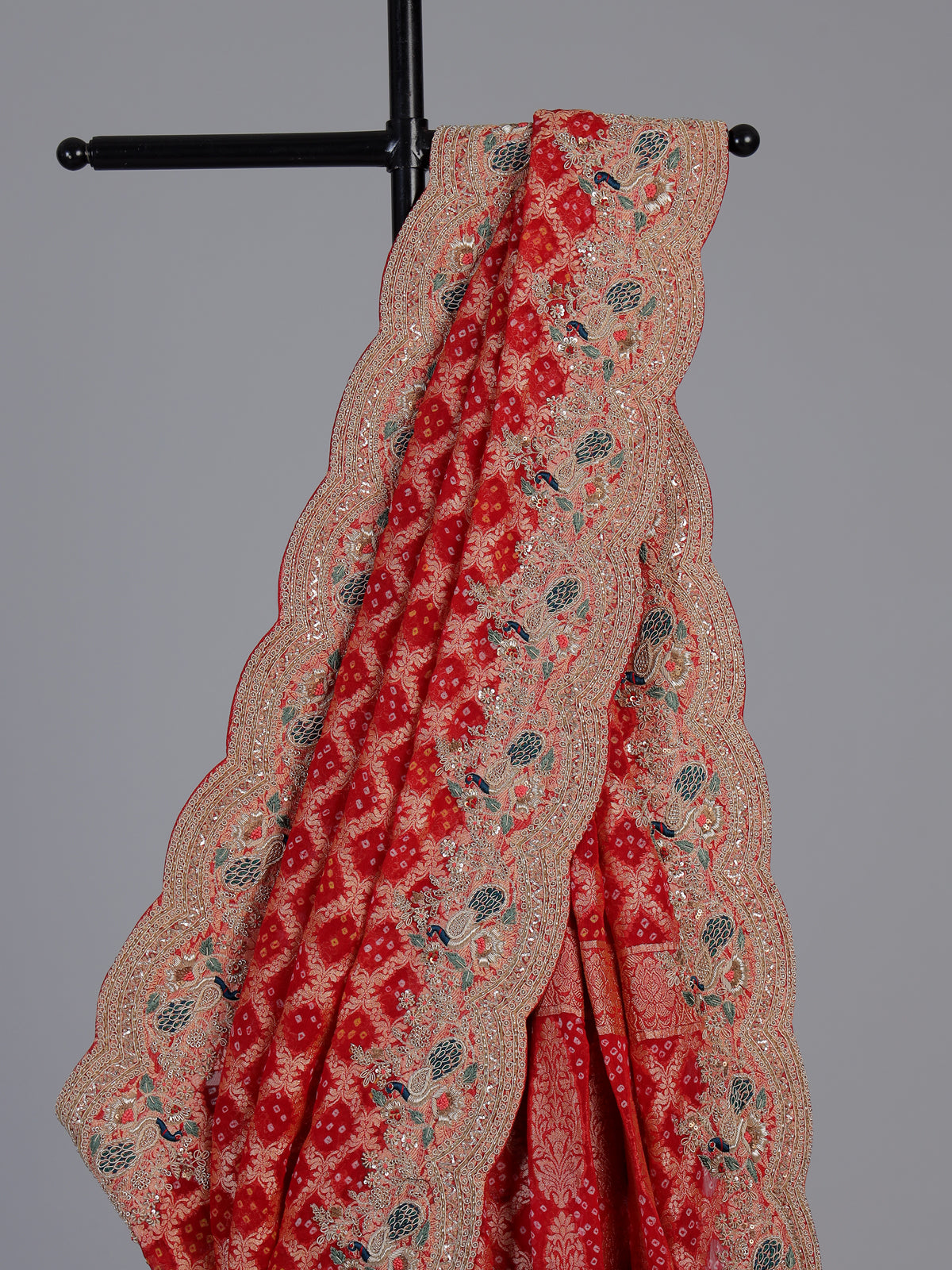 Red bandhani georgette royal saree