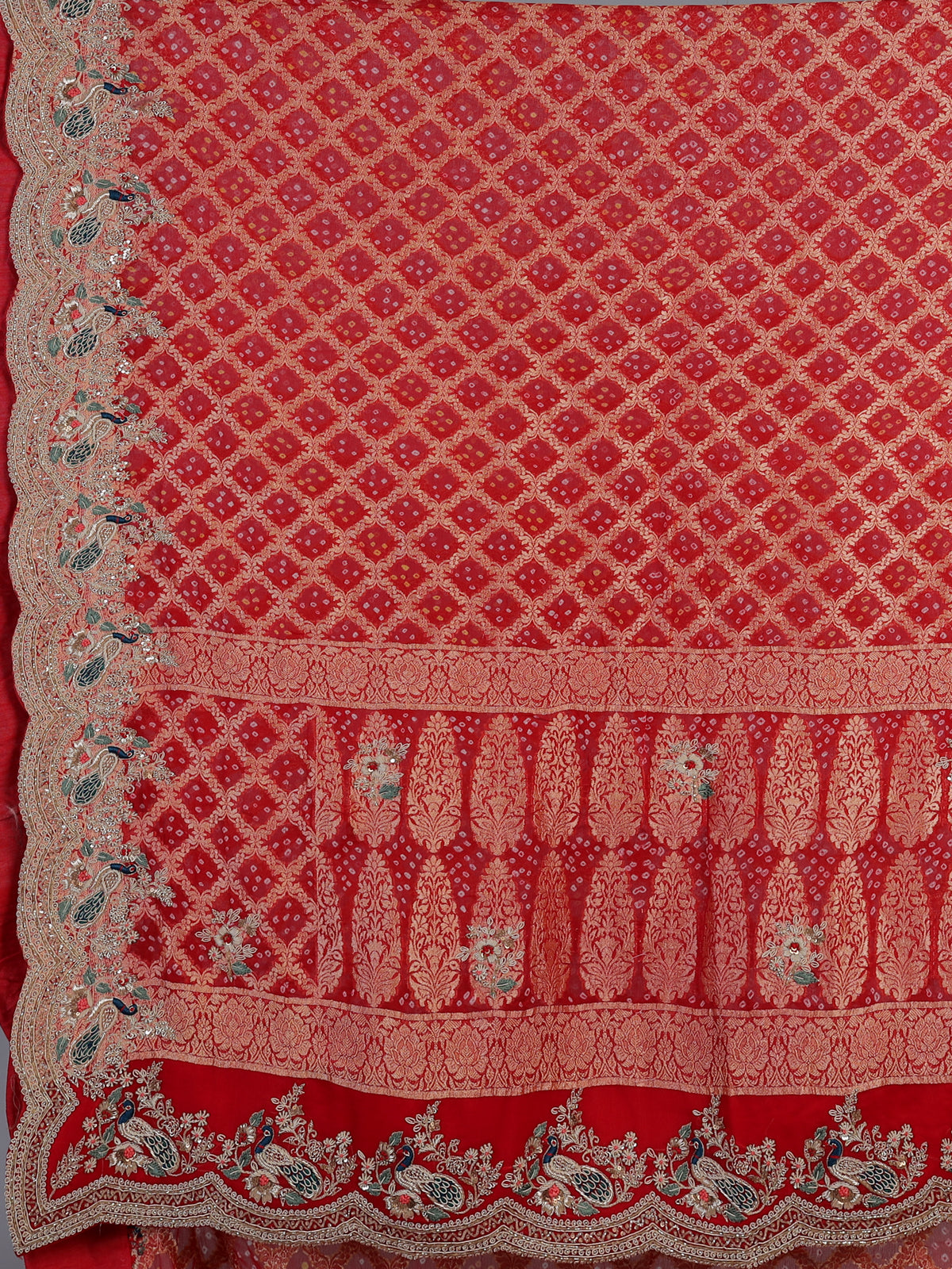 Red bandhani georgette royal saree