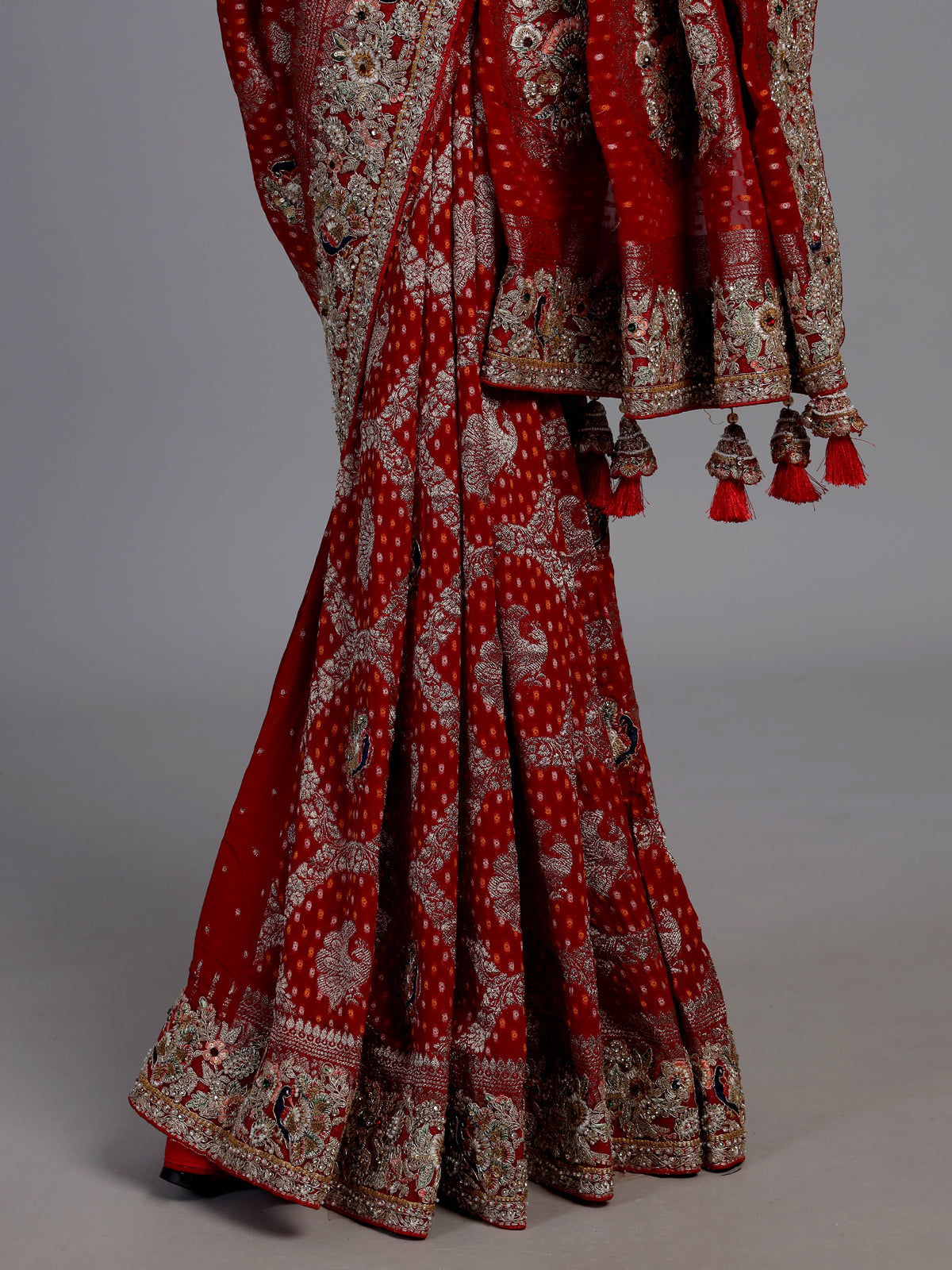 Red bandhani georgette festive saree
