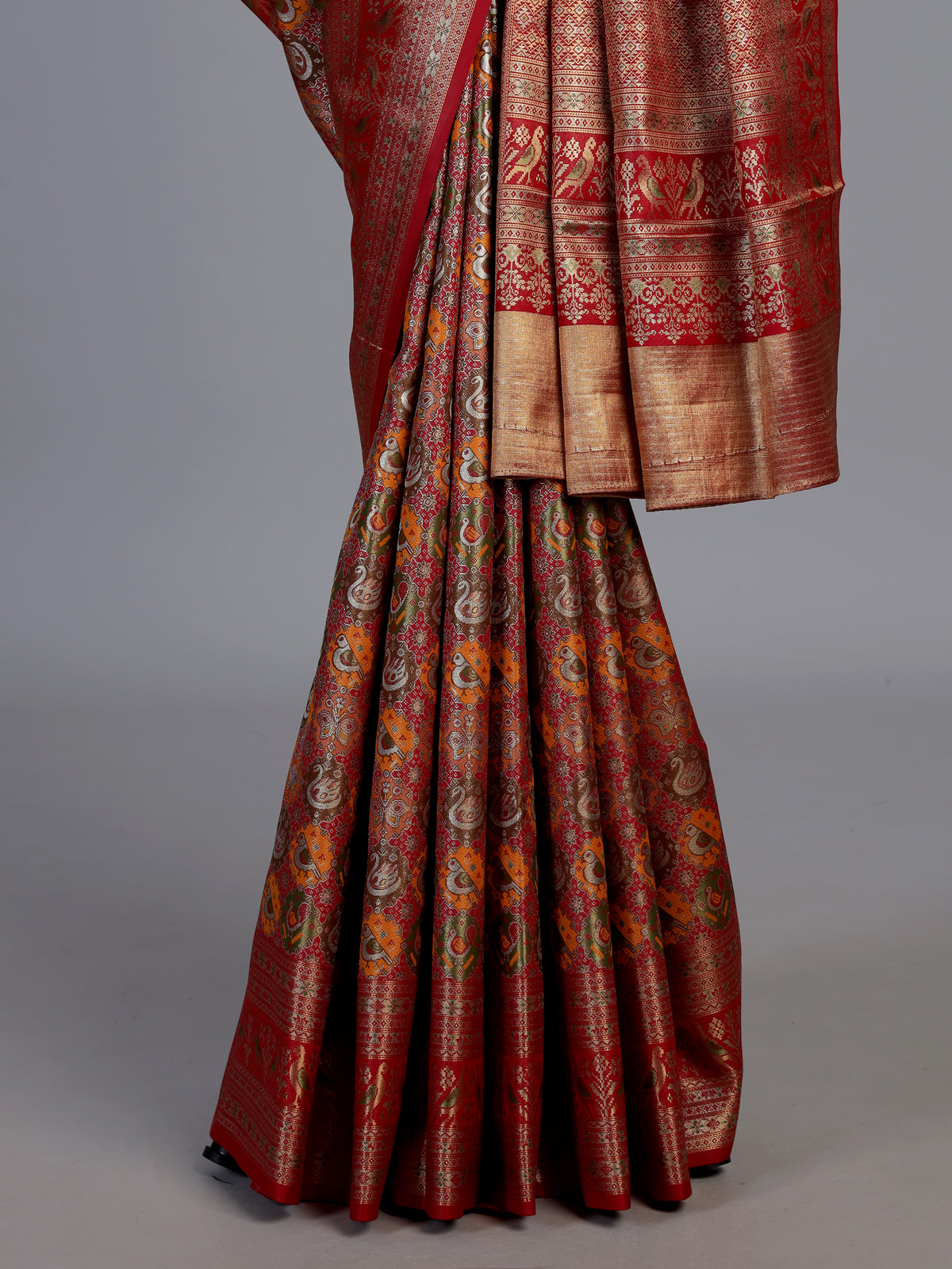 Red art tissue kanjivaram parrot border saree