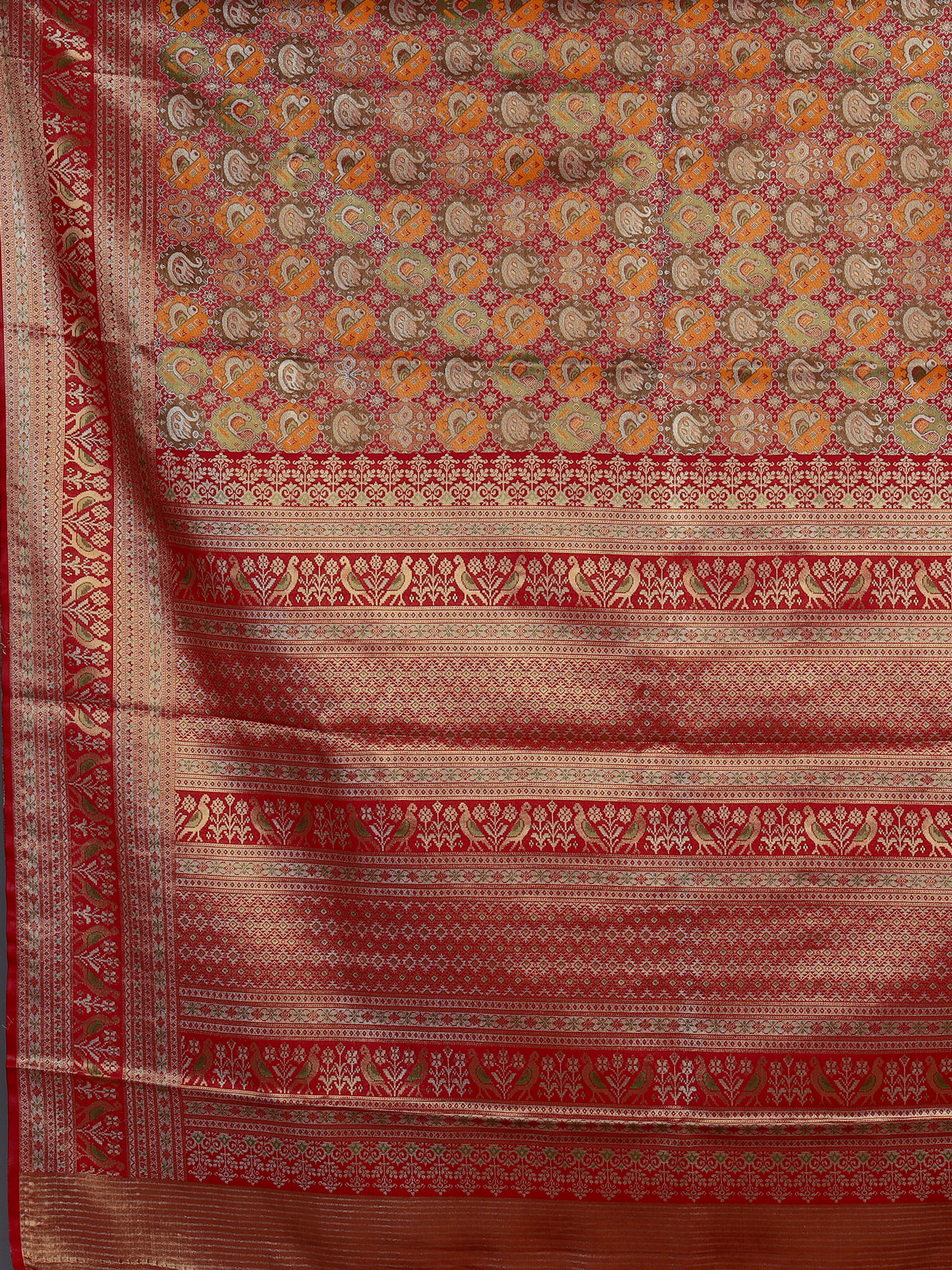 Red art tissue kanjivaram parrot border saree