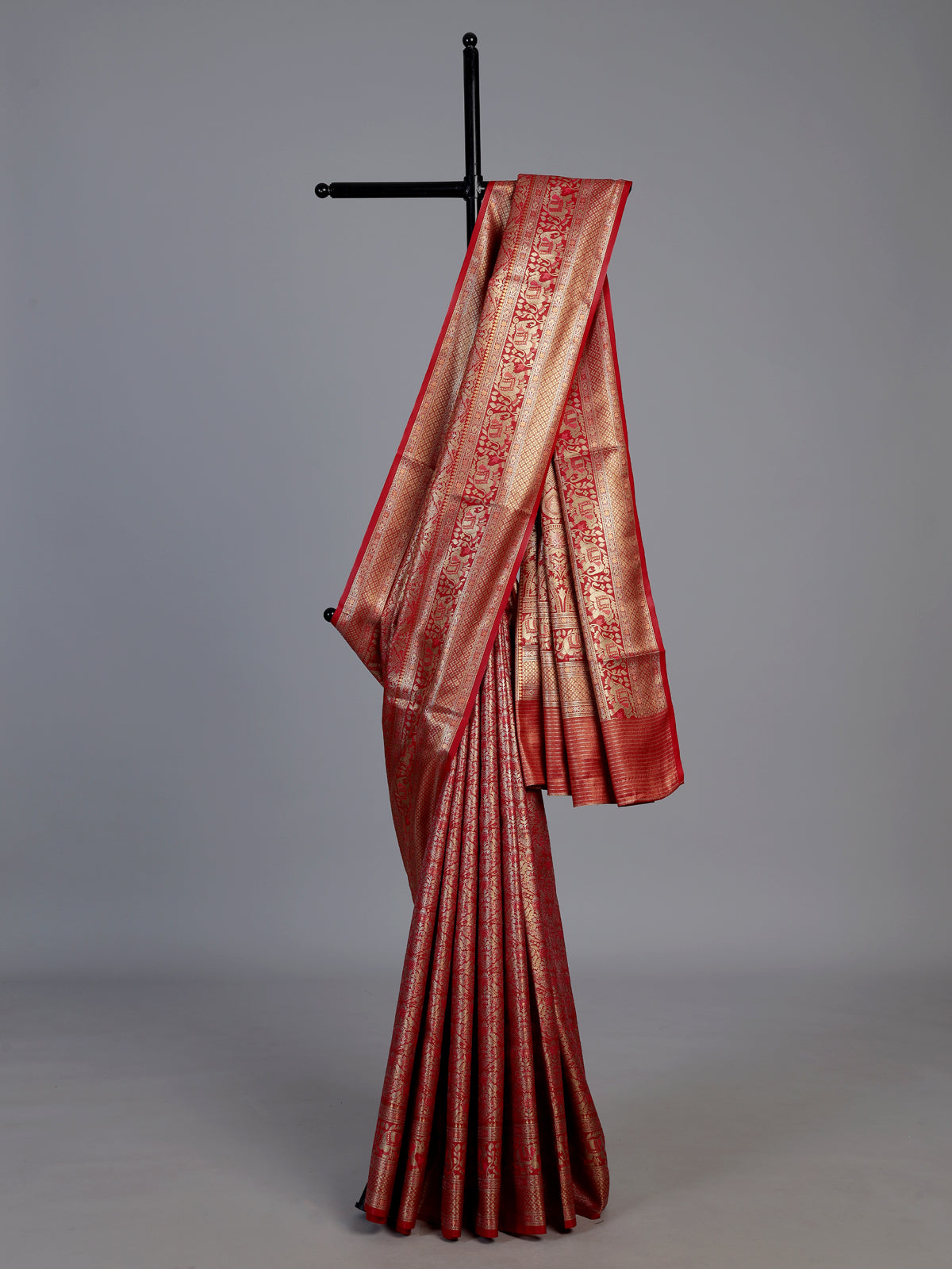 Red art tissue kanjivaram elephant motif saree