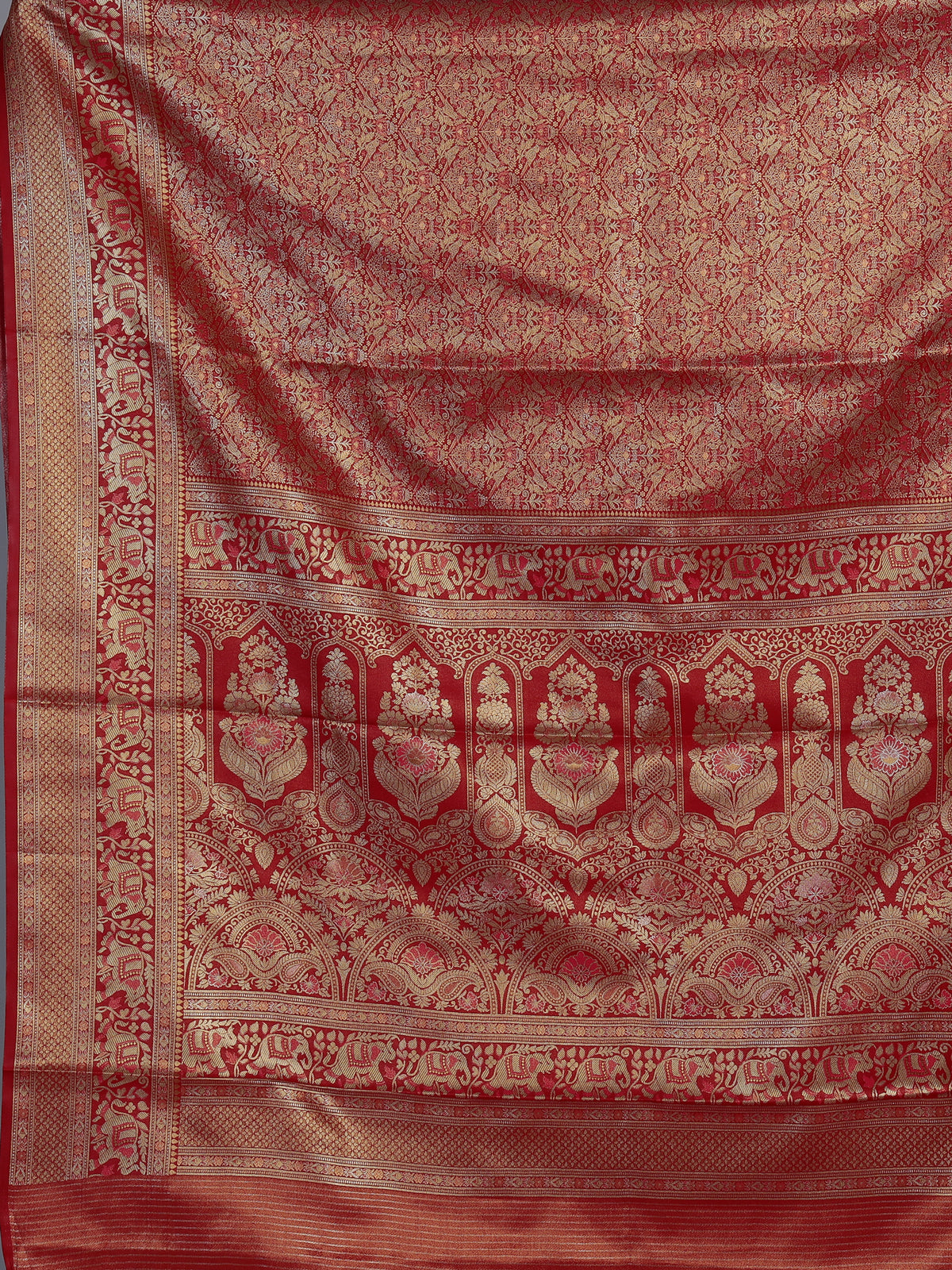 Red art tissue kanjivaram elephant motif saree