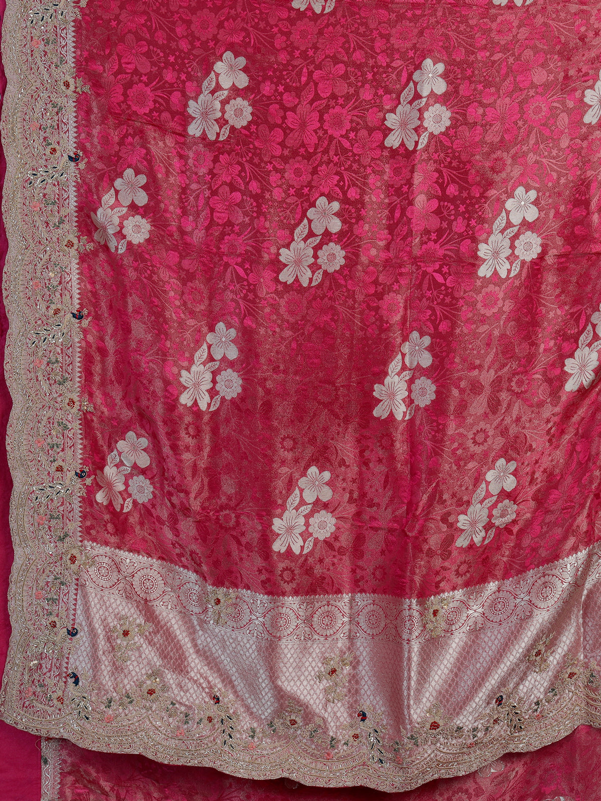 Rani pink tissue silk peacock border saree
