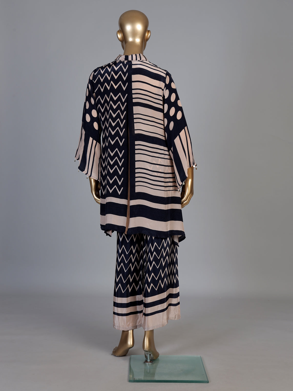 Black crepe silk printed palazzo co ord set with thread work