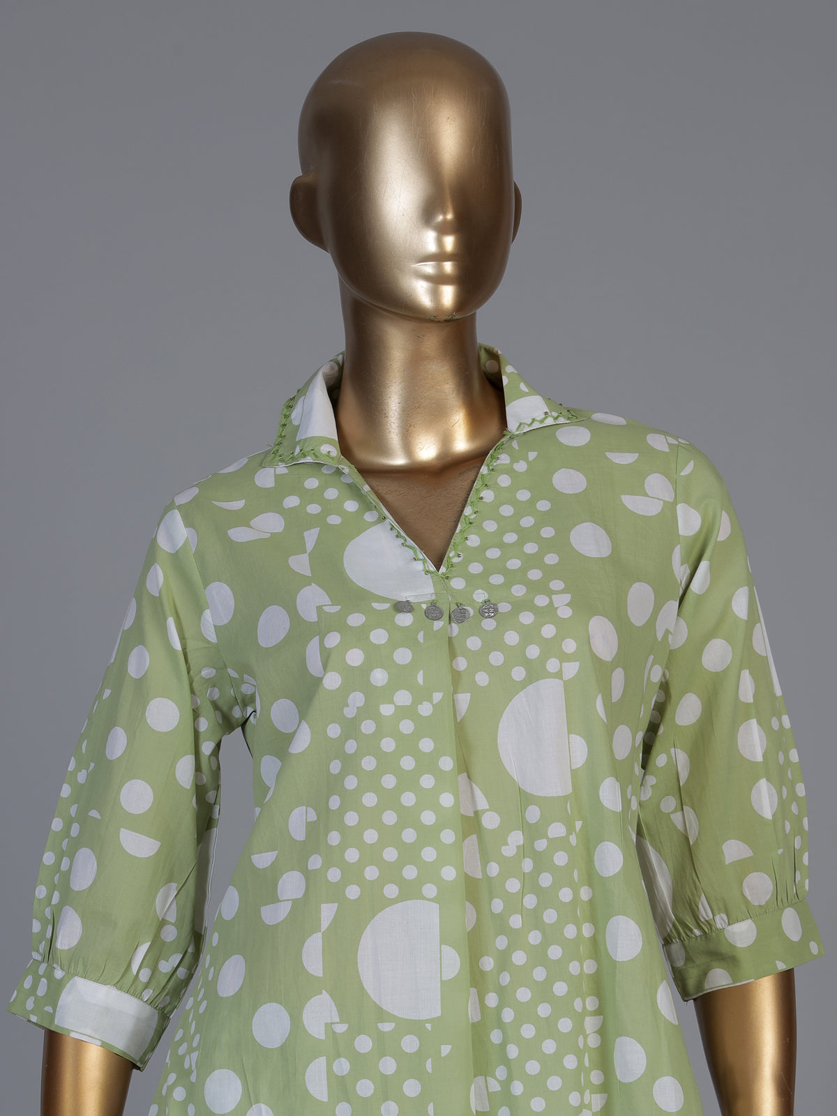 Pista green cotton printed palazzo co ord set with beadwork