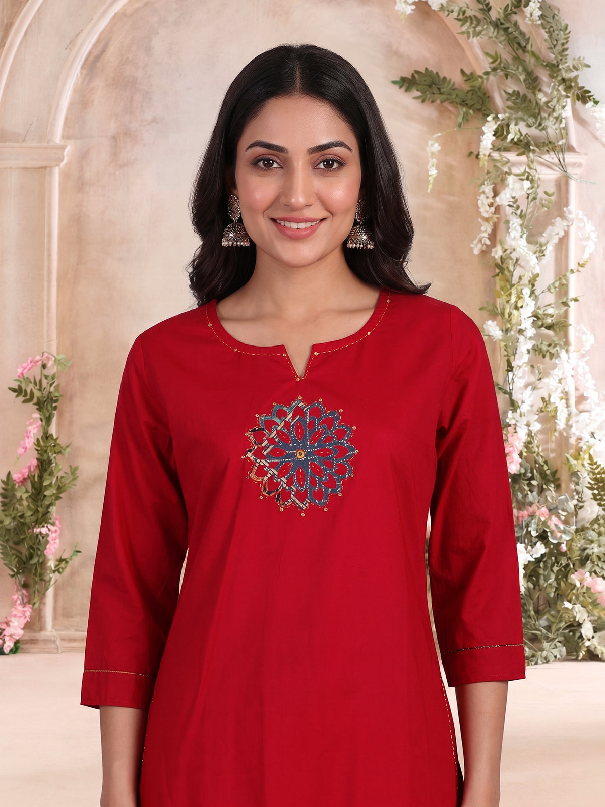 Maroon cotton silk palazzo kurti set with dupatta