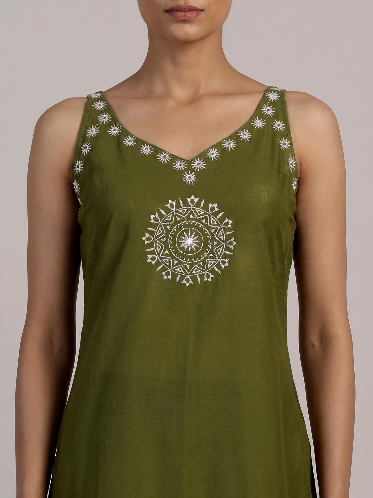 Mehendi green cotton silk kurti set with printed dupatta