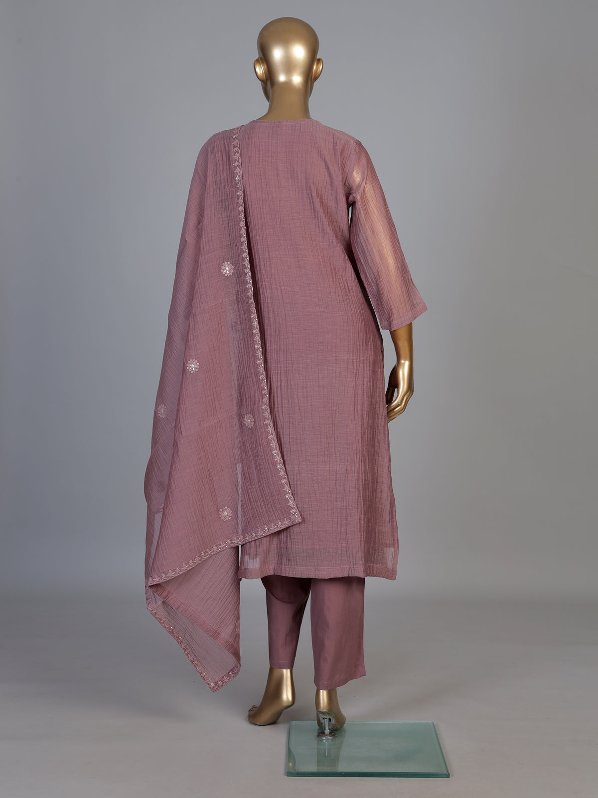 Onion pink tissue embellished kurti set with elegant pants