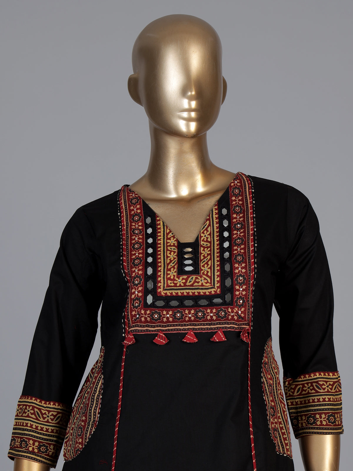 Black cotton printed palazzo set with mirror accents
