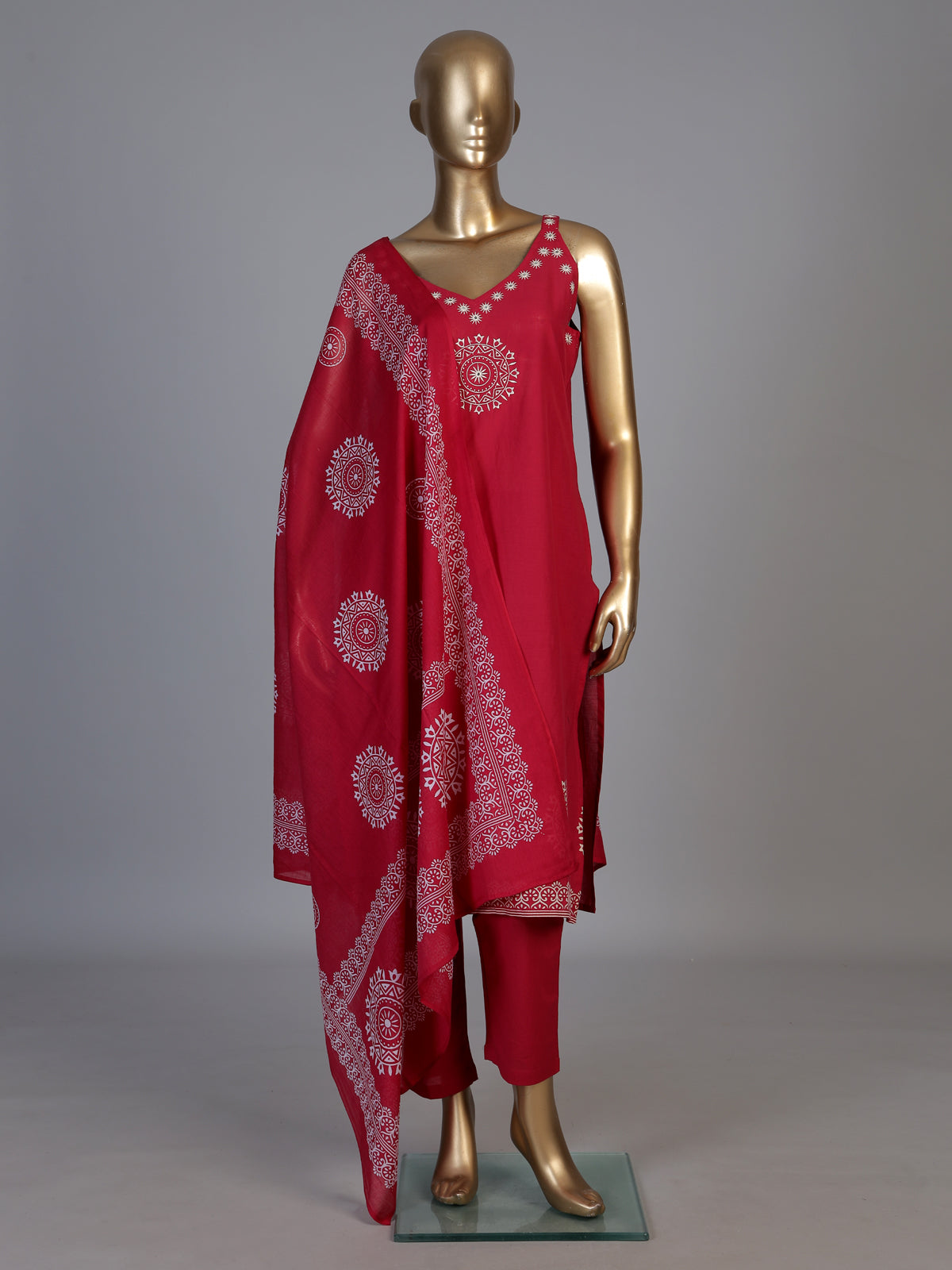 Rani pink cotton silk kurti set with printed dupatta