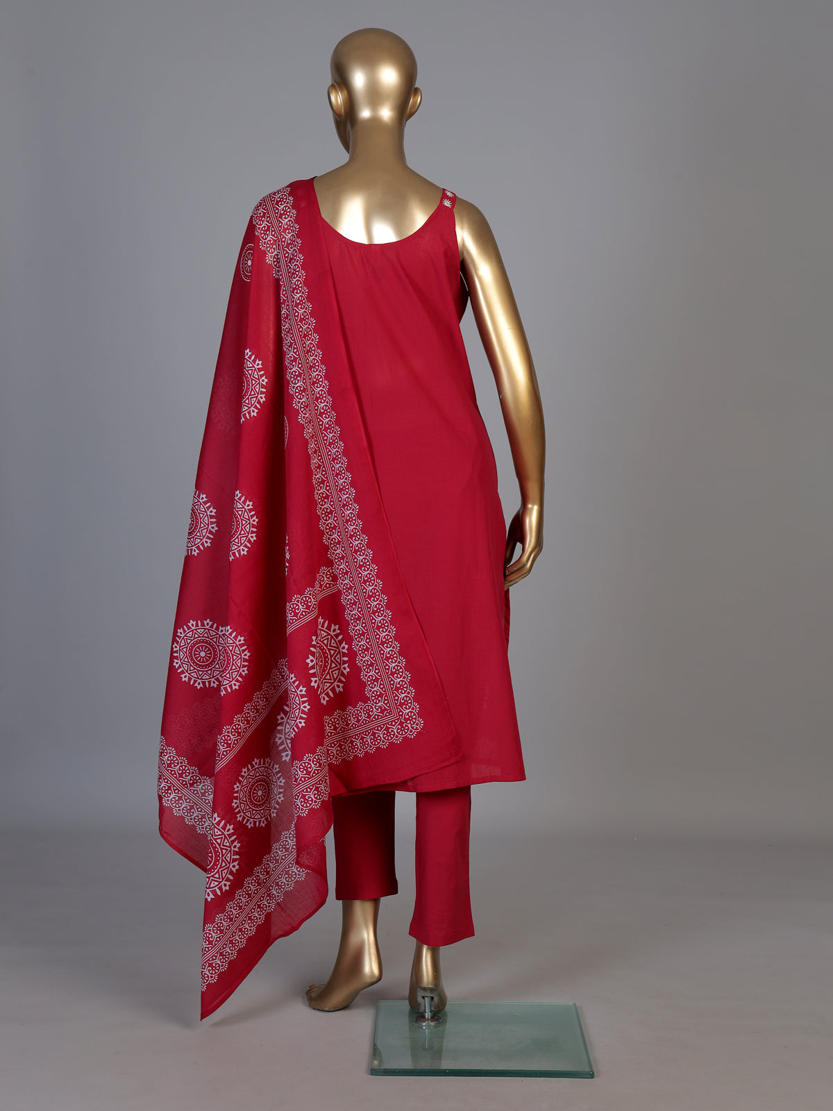 Rani pink cotton silk kurti set with printed dupatta