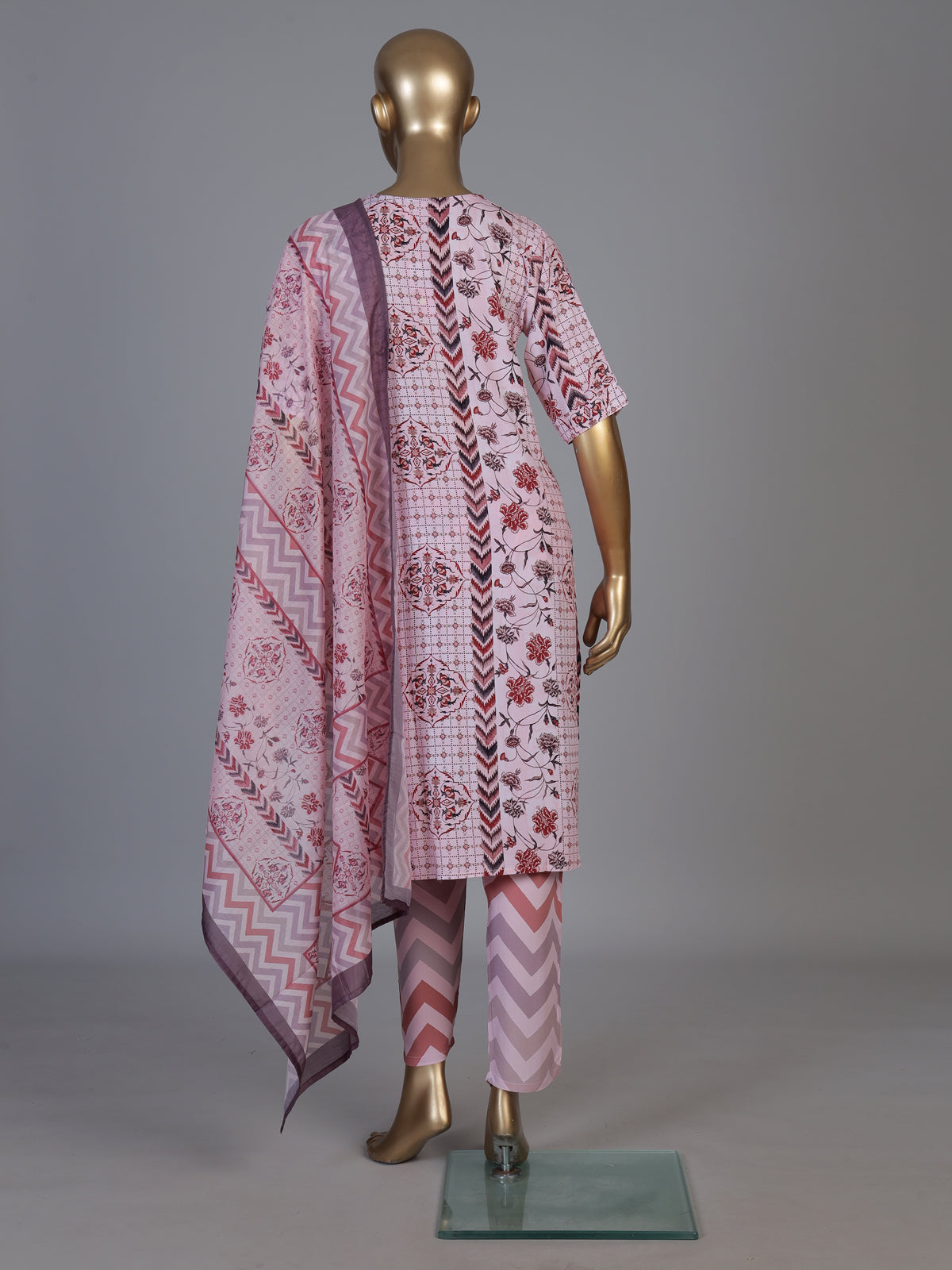 Pink silk printed yoke style kurti set with elegant dupatta