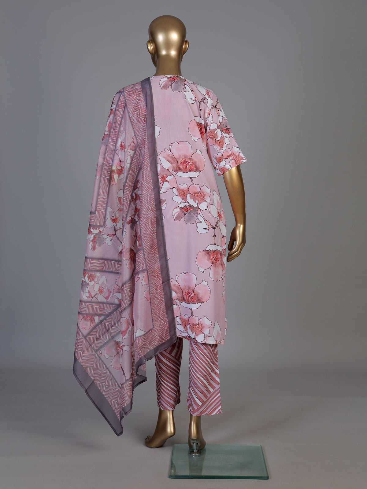 Onion pink modal silk yoke kurti set with dupatta and pants