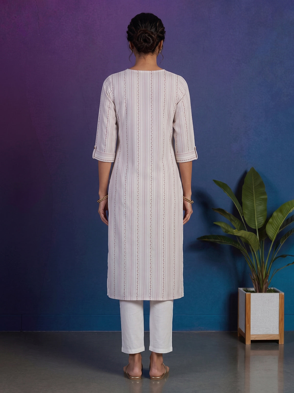 White cotton straight cut kurti set with delicate embroidery work