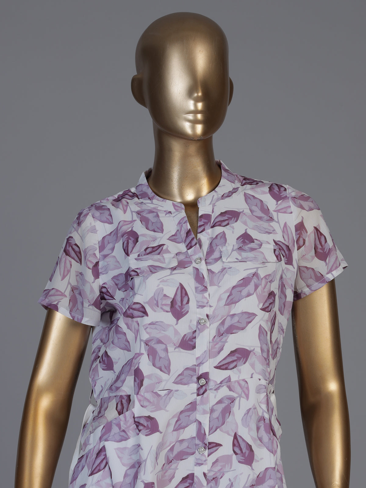 Purple chiffon printed kurti with stand collar and elegant cap sleeves