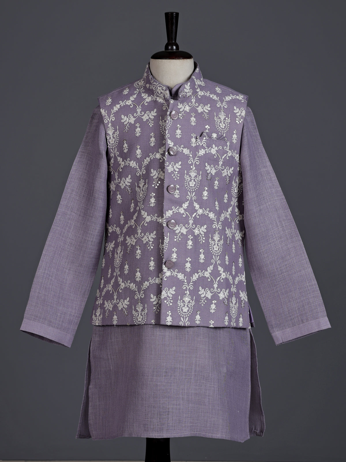 Lavender purple cotton linen waistcoat set for boys
