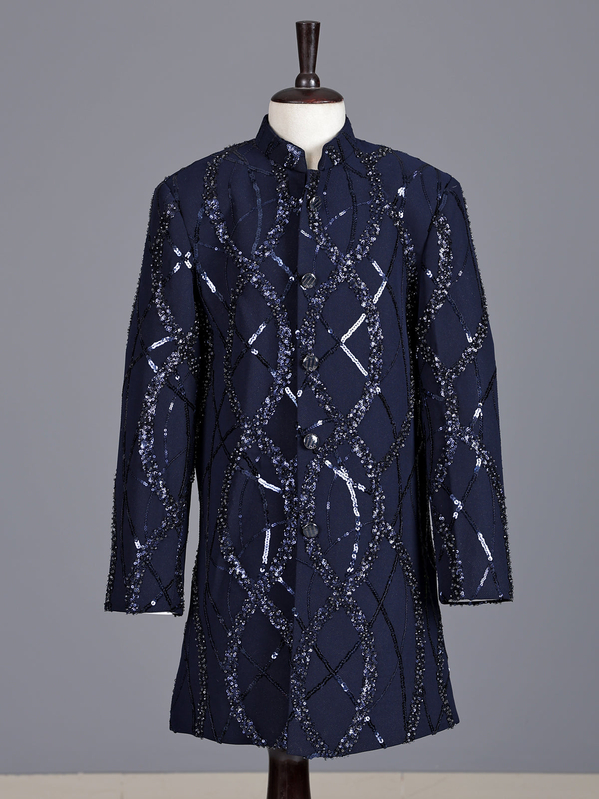 Navy blue boys terry rayon indowestern suit