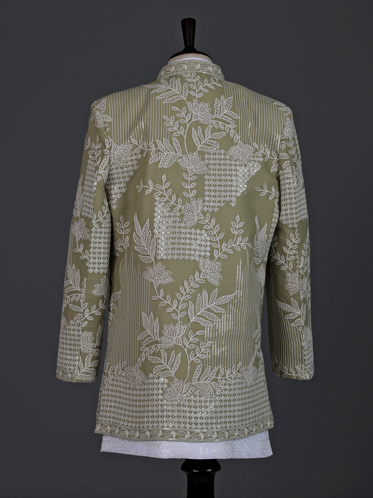 Pista green boys silk blend indowestern suit with embroidered jacket