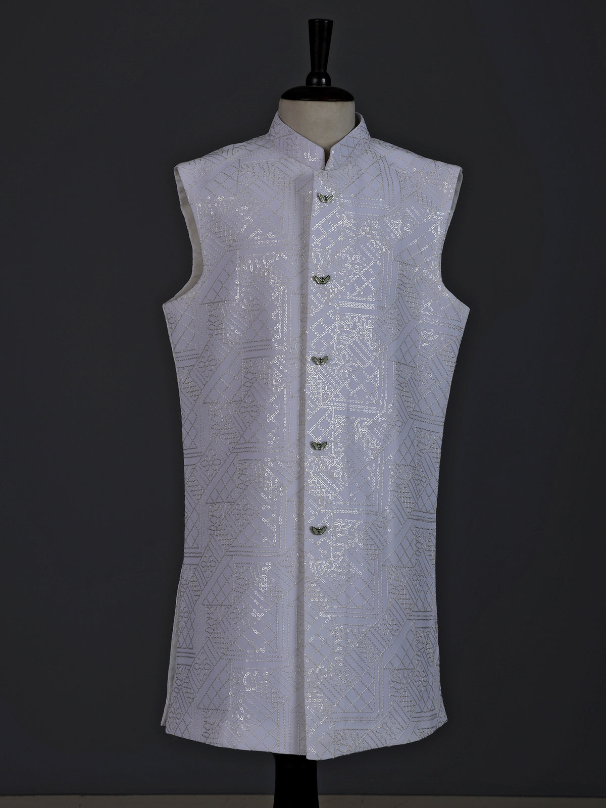 Pista green boys silk blend indowestern suit with embroidered jacket