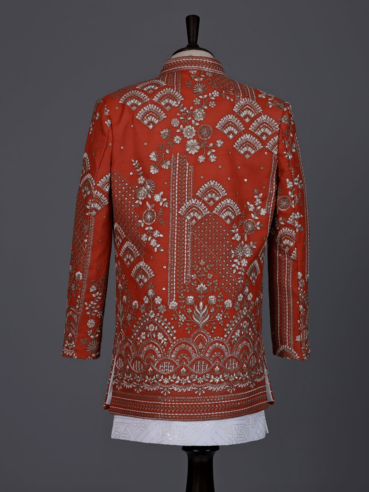 Rust orange boys indowestern suit with sequin jacket