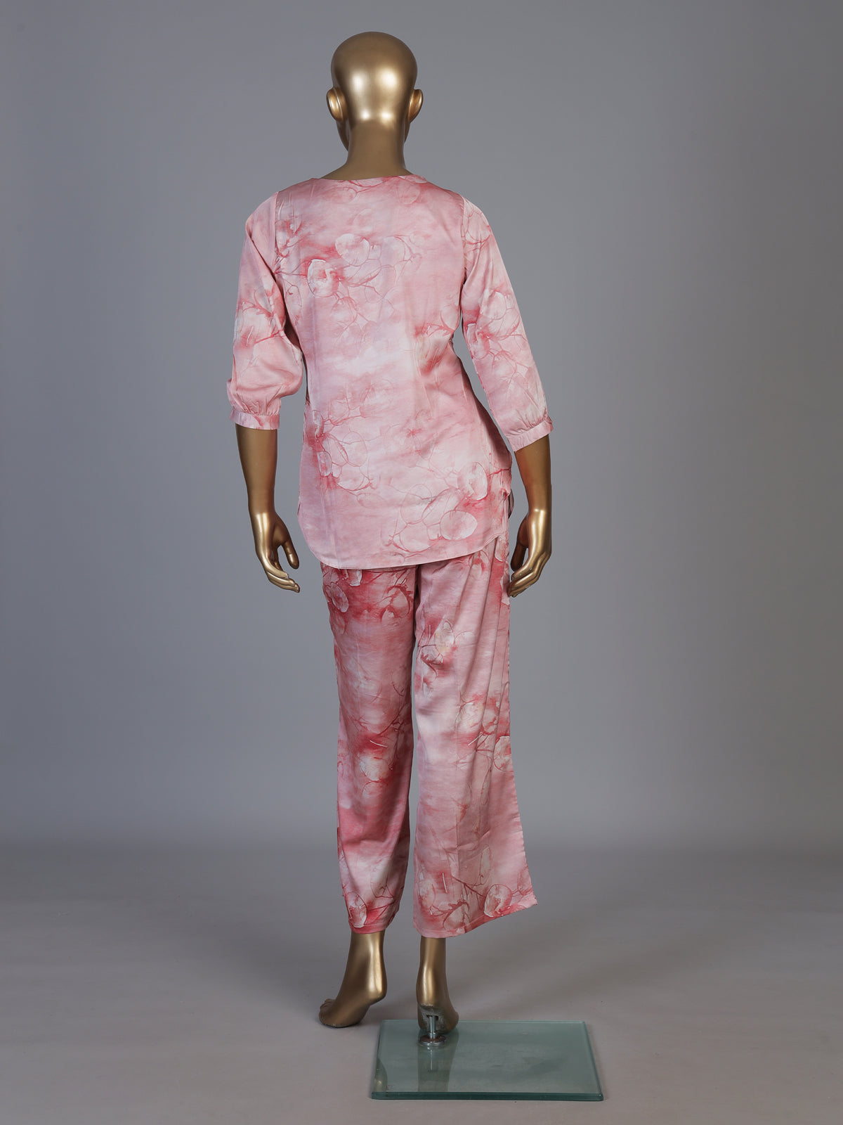 Pink satin floral printed palazzo co ord set with graceful styling