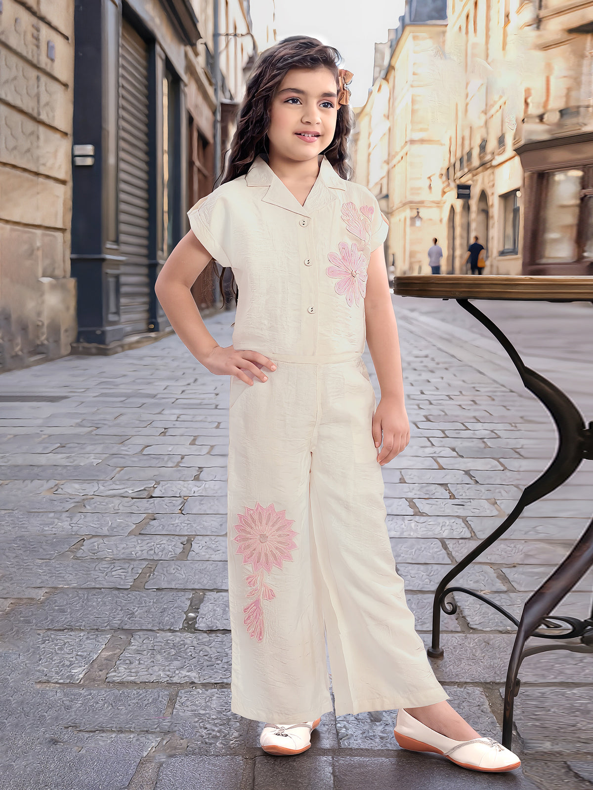 White embroidered girls palazzo co-ord set