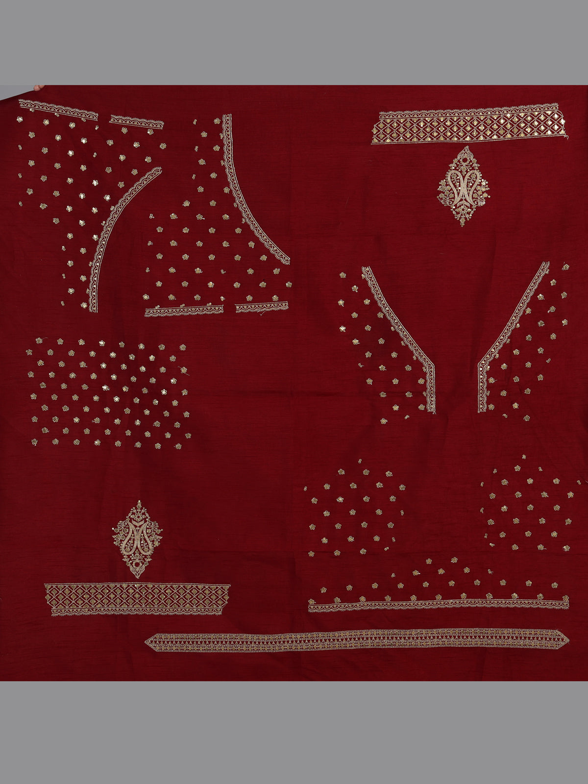Maroon raw silk unstitched bridal lehenga choli with double dupattas