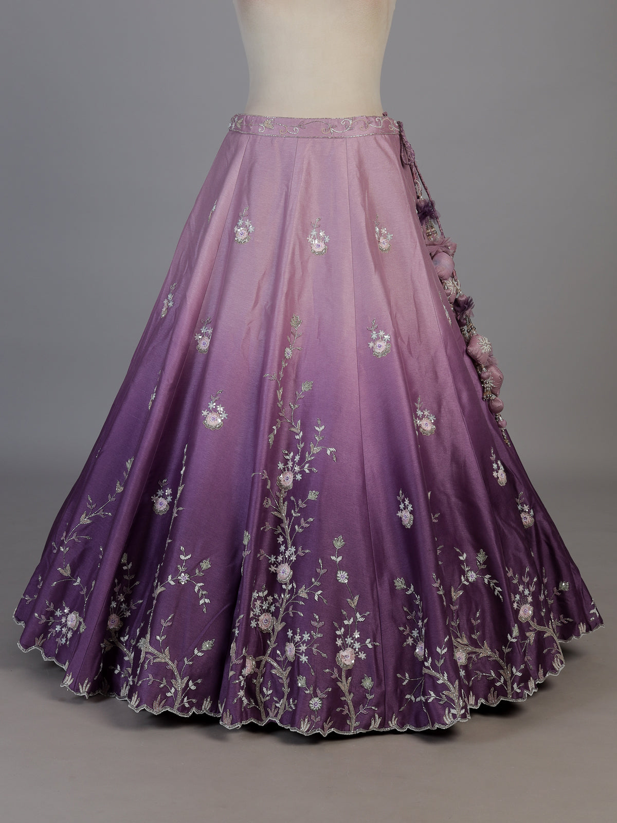 Lavender purple silk unstitched lehenga choli with zardosi embellishments