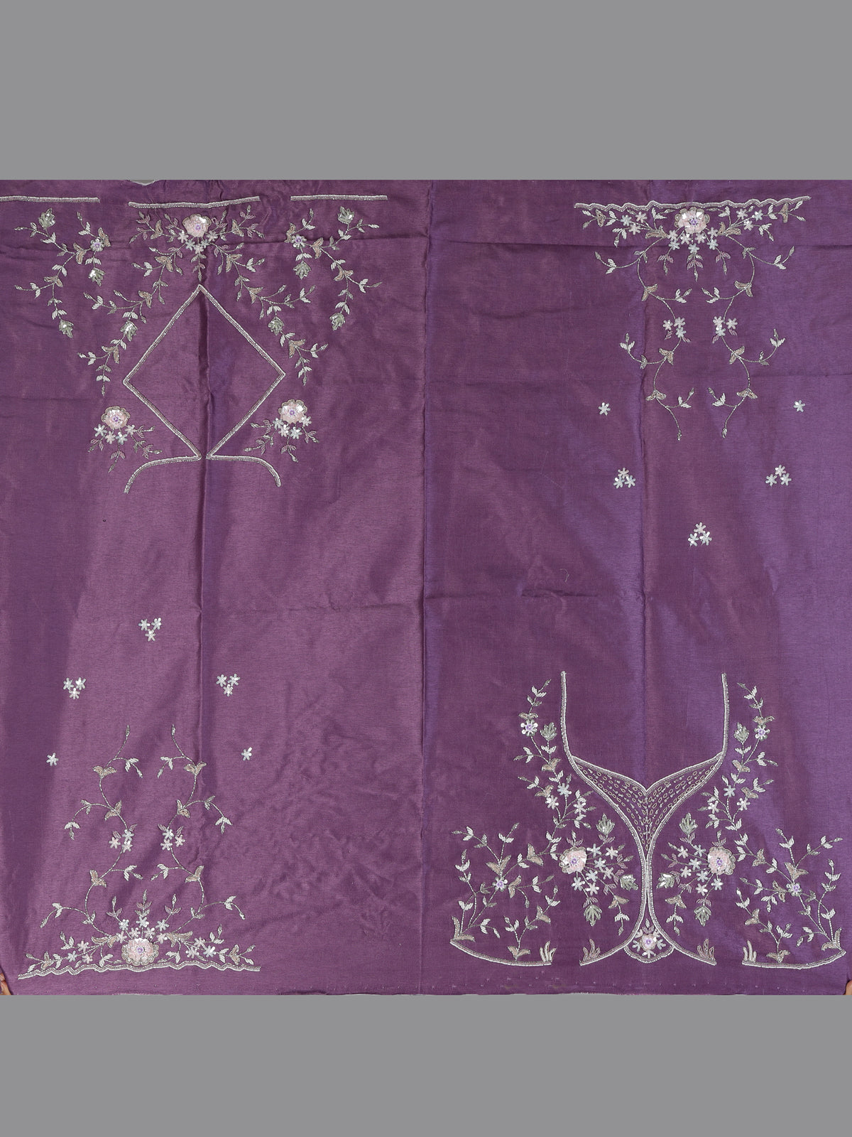 Lavender purple silk unstitched lehenga choli with zardosi embellishments