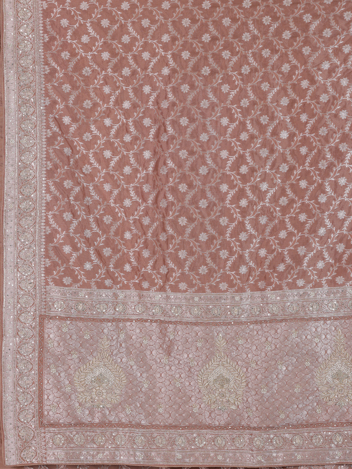 Peach banarasi silk saree with floral zardosi and zari