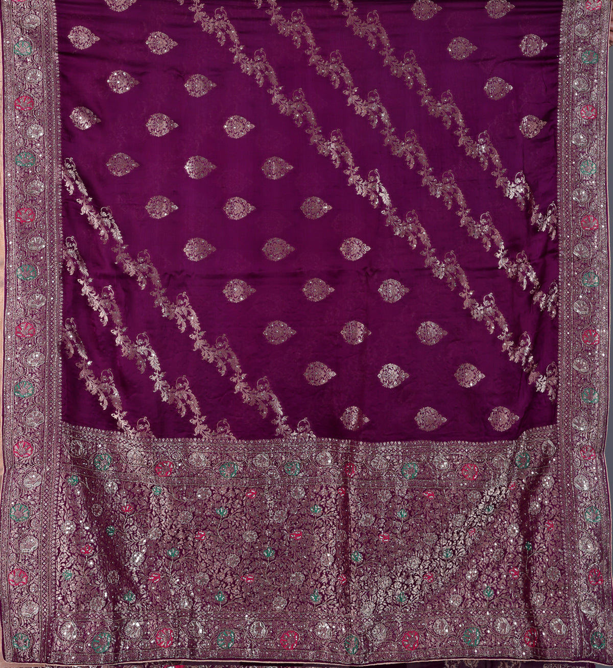 Purple dola silk saree with zardosi and zari work