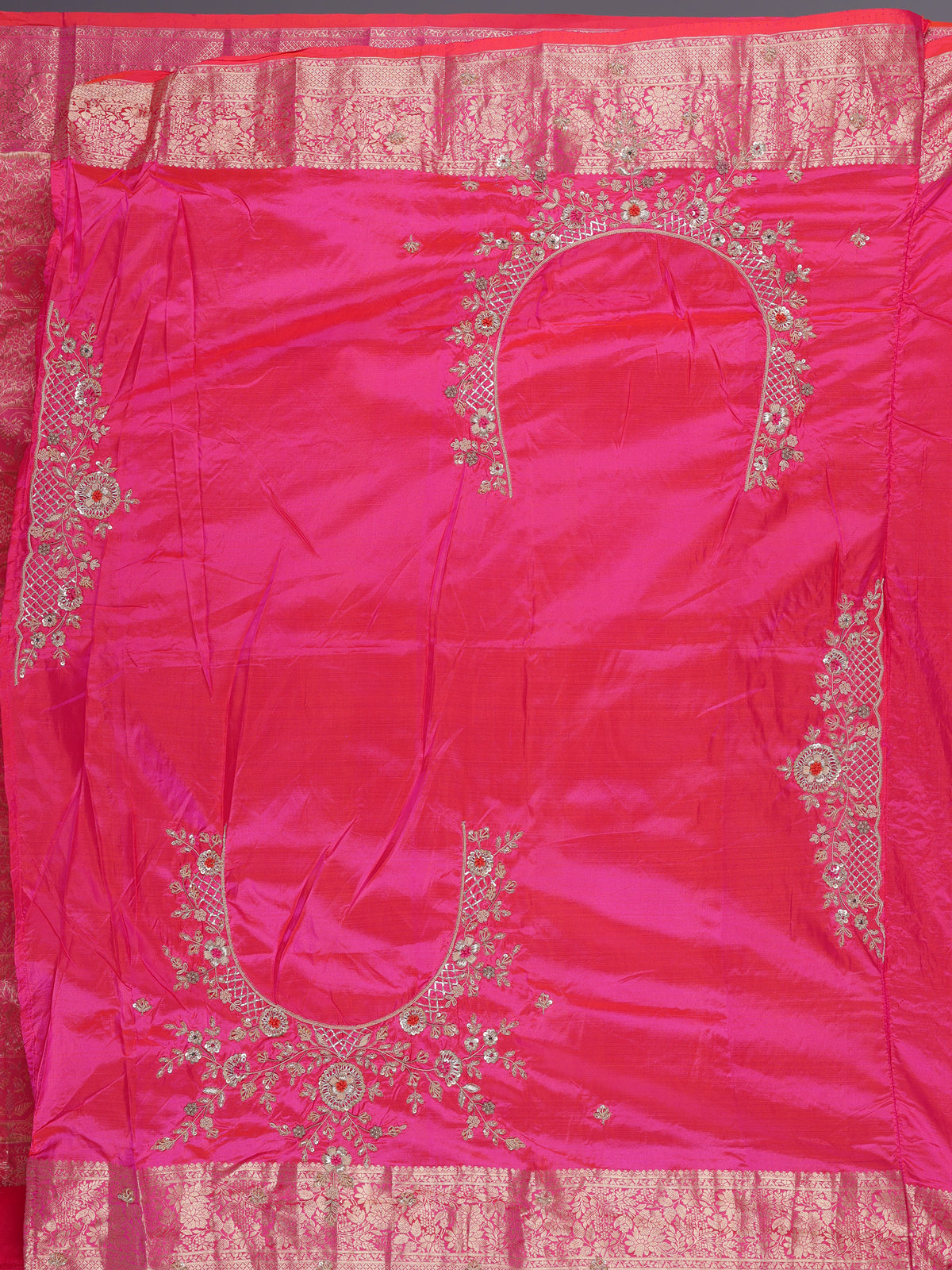Rani pink kanjivaram silk saree with zardosi and zari work