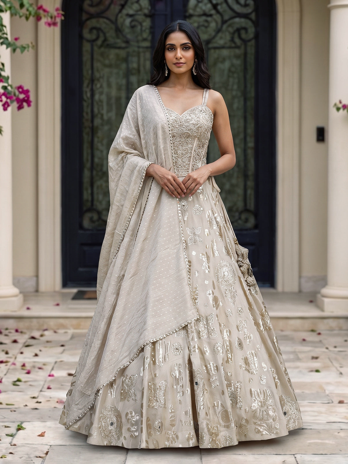 Cream silk designer wedding lehenga choli
