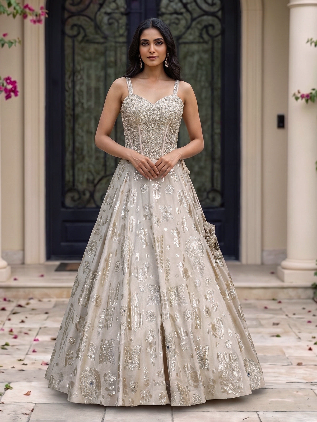 Cream silk designer wedding lehenga choli