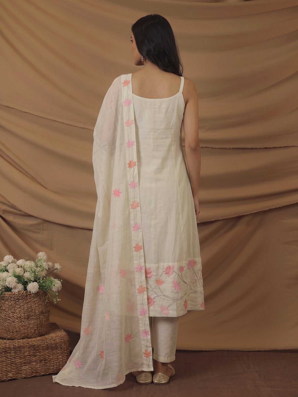 Light green silk Anarkali kurti set with sequin work