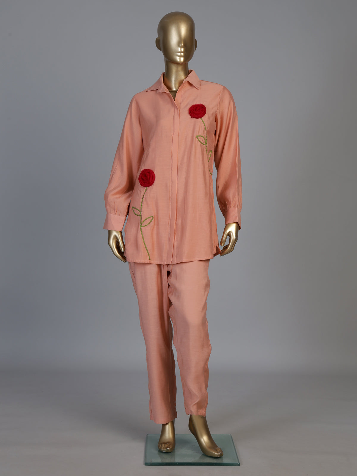 Peach tissue silk co ord set with thread detailing and pants