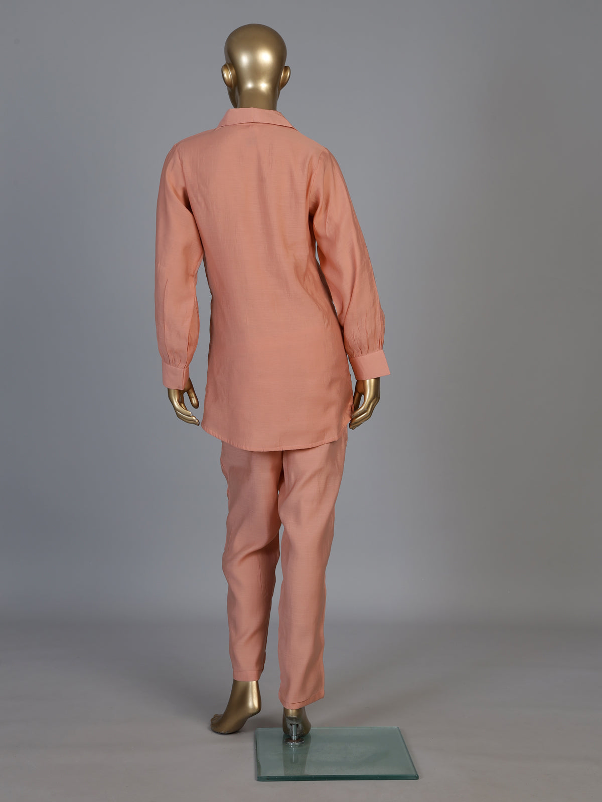 Peach tissue silk co ord set with thread detailing and pants